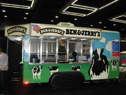 picture of concession trailer set up inside for sampling ice cream at a trade show